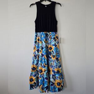 NWT Donna Morgan Floral Skirt and Tank Contrast Dress in Navy Blue